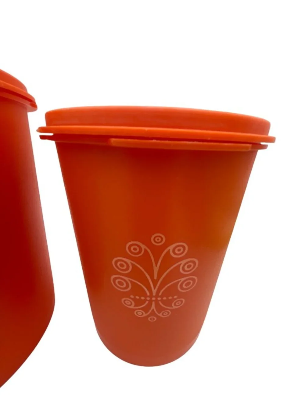Vintage Tupperware Orange Canisters Lids Set Of 3 Nesting Floral Design Kitchen - Picture 9 of 9
